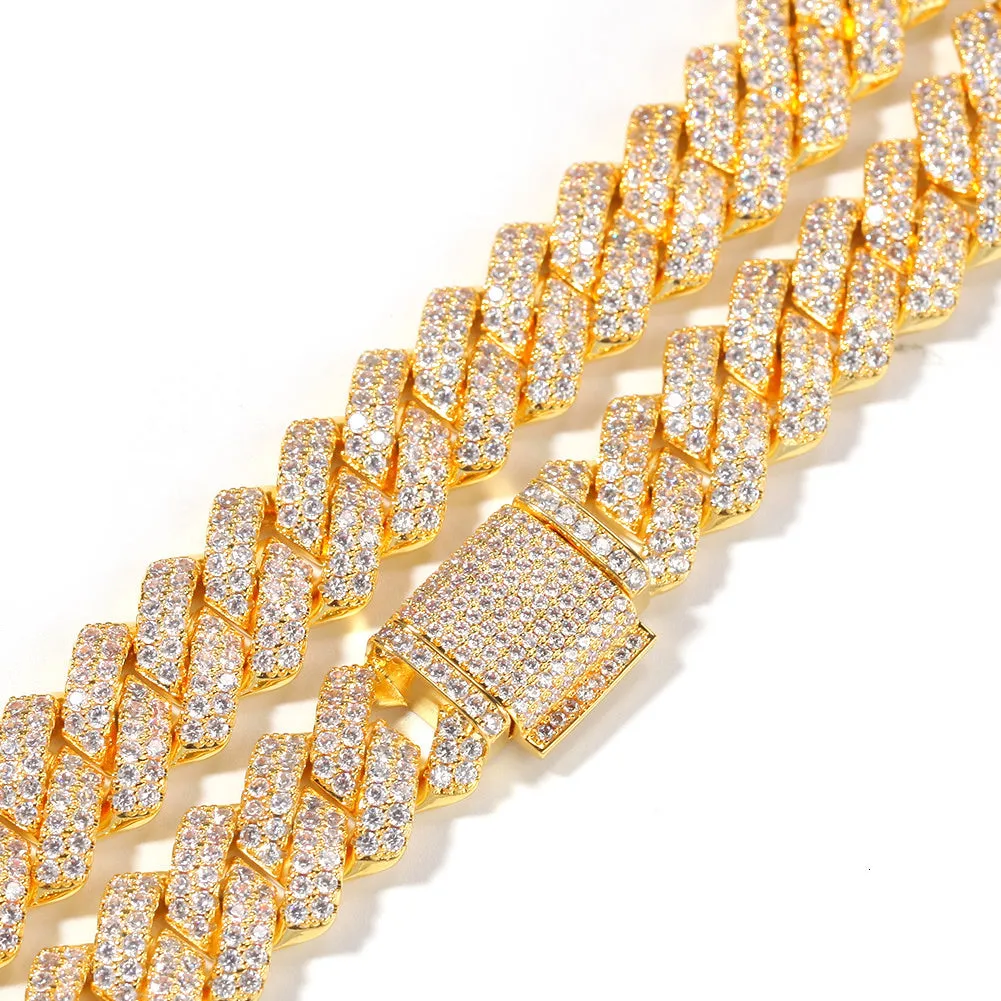 13mm  Zircon Miami Cuban Link Necklace Gold Silver Plated Luxury