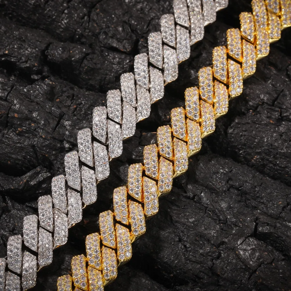 13mm  Zircon Miami Cuban Link Necklace Gold Silver Plated Luxury