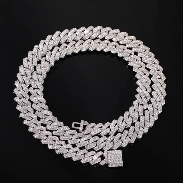 13mm  Zircon Miami Cuban Link Necklace Gold Silver Plated Luxury