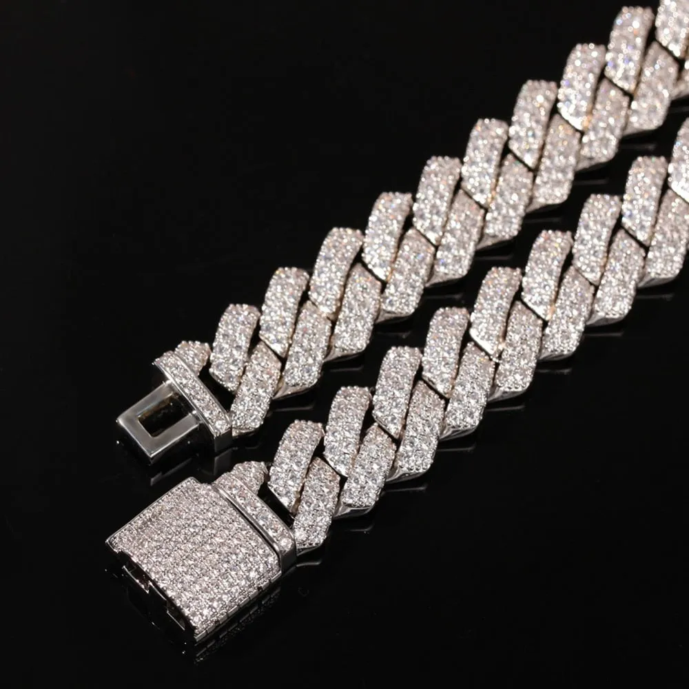 13mm  Zircon Miami Cuban Link Necklace Gold Silver Plated Luxury