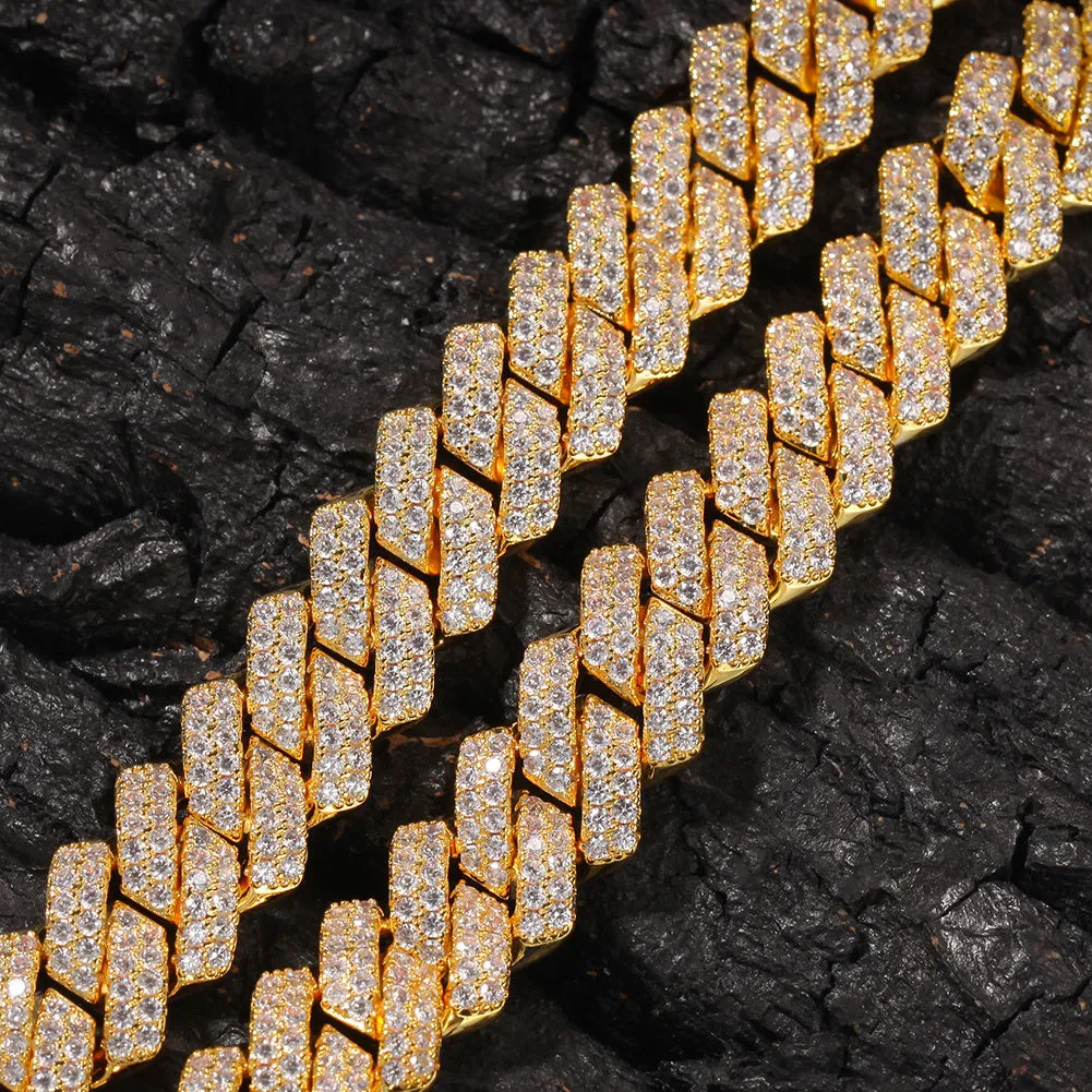 13mm  Zircon Miami Cuban Link Necklace Gold Silver Plated Luxury