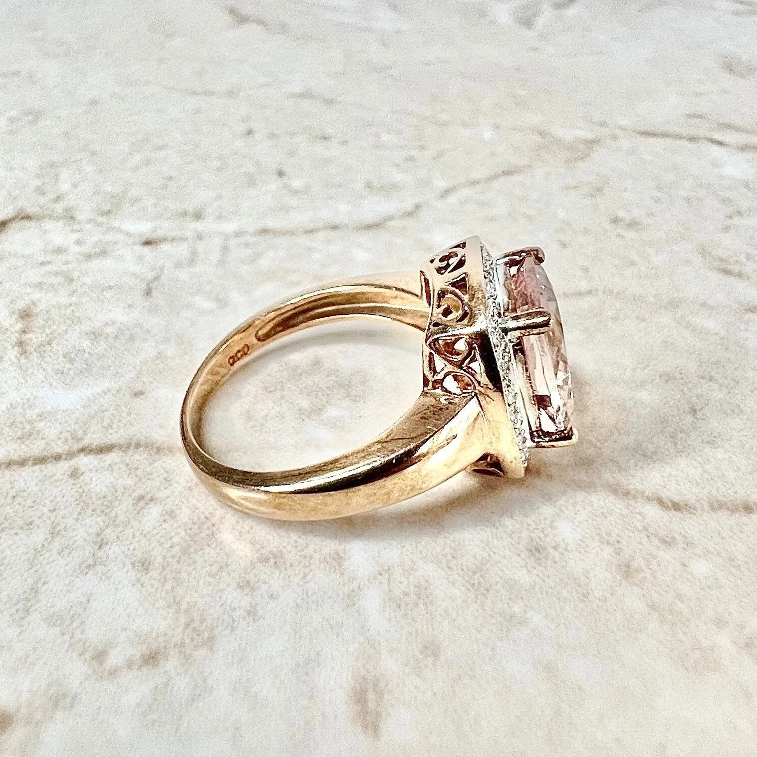 14 Karat Rose Gold 3 Carats Morganite Halo Ring