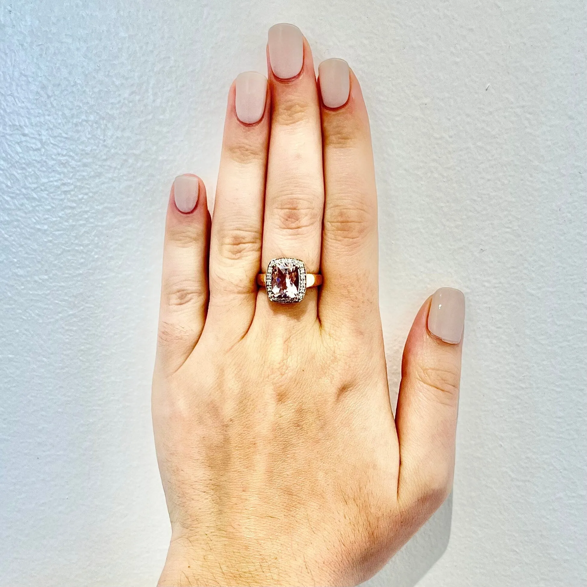 14 Karat Rose Gold 3 Carats Morganite Halo Ring
