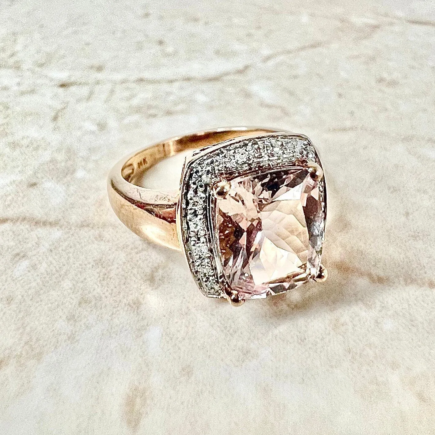 14 Karat Rose Gold 3 Carats Morganite Halo Ring