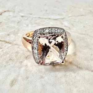 14 Karat Rose Gold 3 Carats Morganite Halo Ring