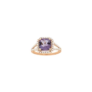 14 Karat Rose Gold Halo Ring With A Amethyst & Diamonds