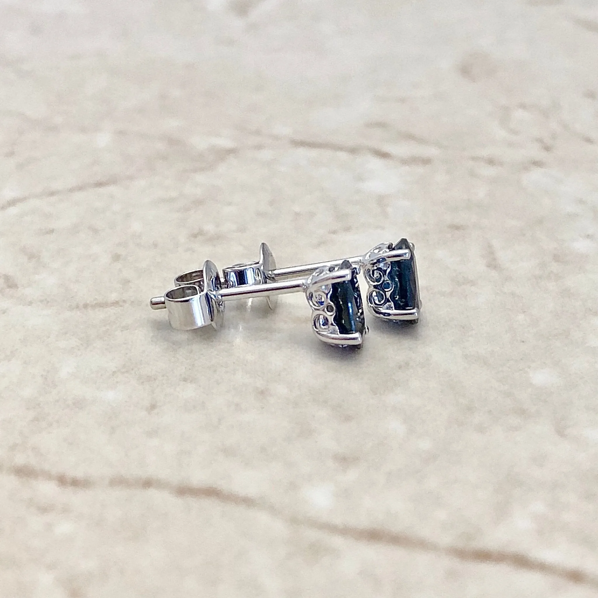 14 Karat White Gold September Birthstone Oval Blue Sapphire Stud Earrings
