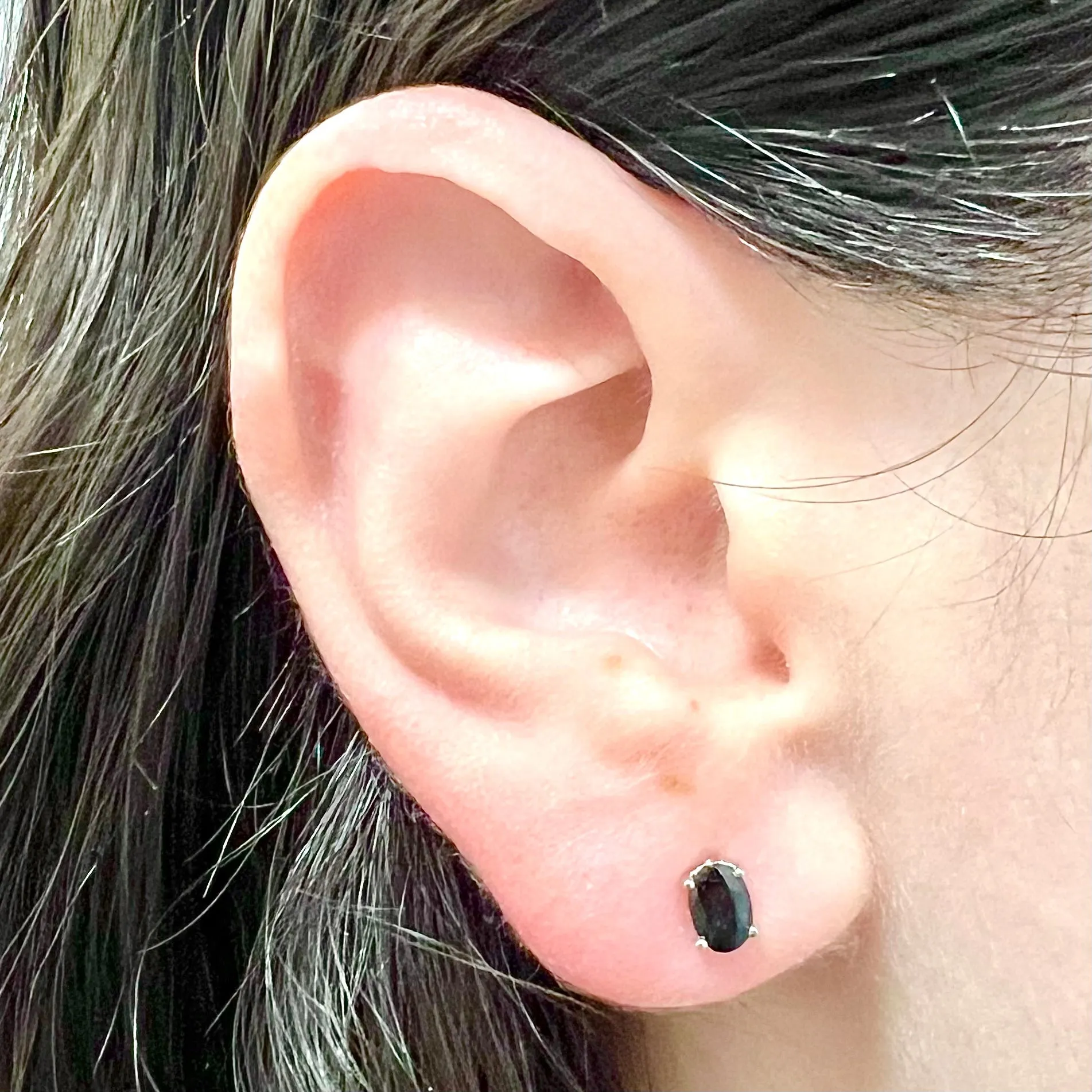 14 Karat White Gold September Birthstone Oval Blue Sapphire Stud Earrings