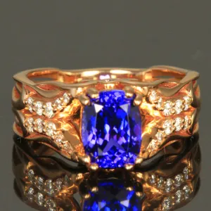 14 Kt Rose Gold Tanzanite Ring with Diamonds by Christopher Michael  2.13 Carats