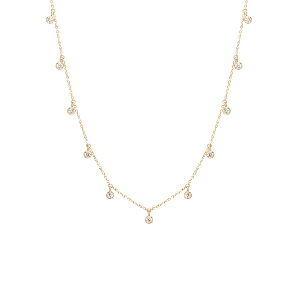 14k 11 Large Dangling Diamond Bezel Choker Necklace - SALE
