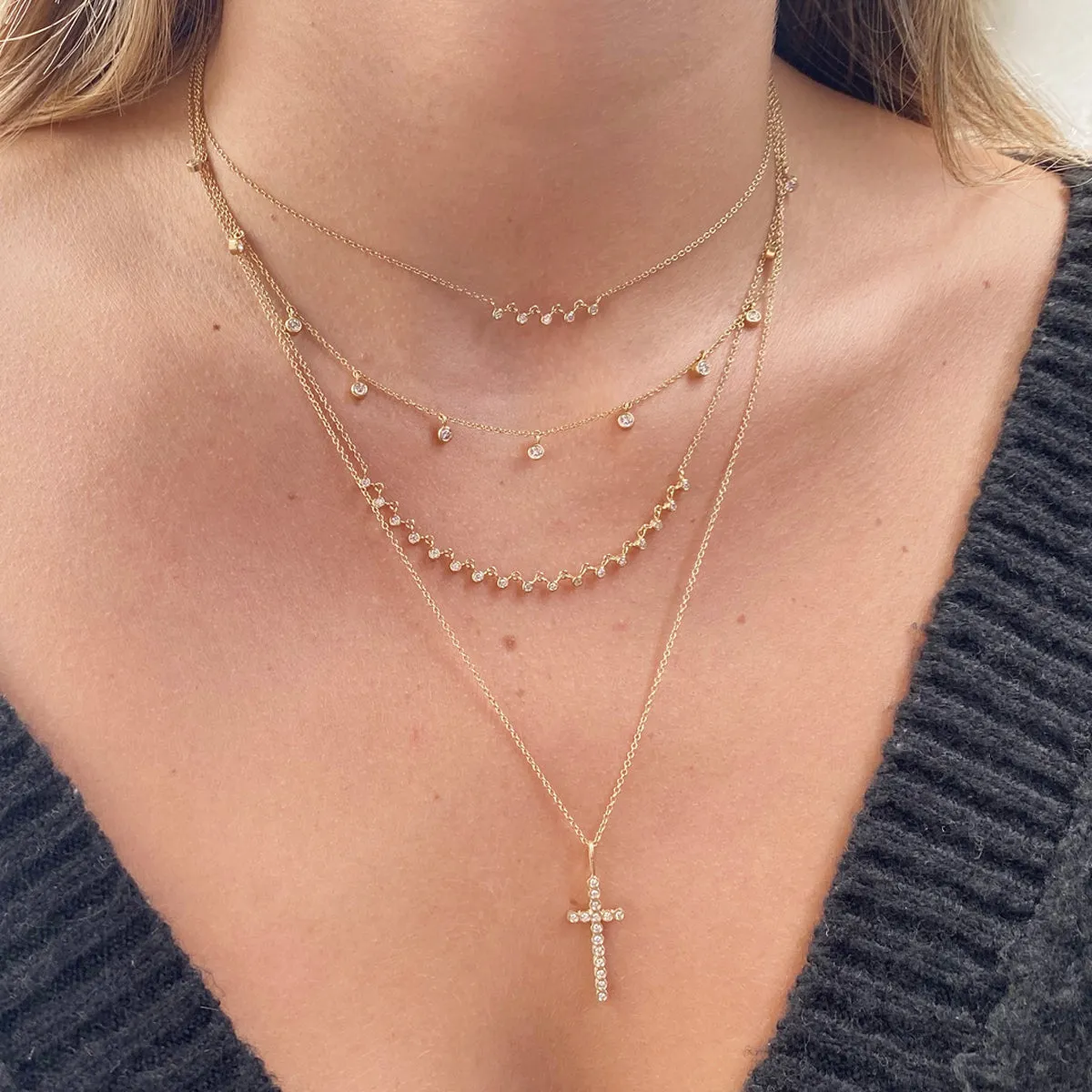 14k 11 Large Dangling Diamond Bezel Choker Necklace - SALE