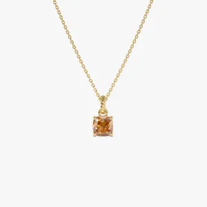 14K Cushion Cut Citrine Solitaire Necklace