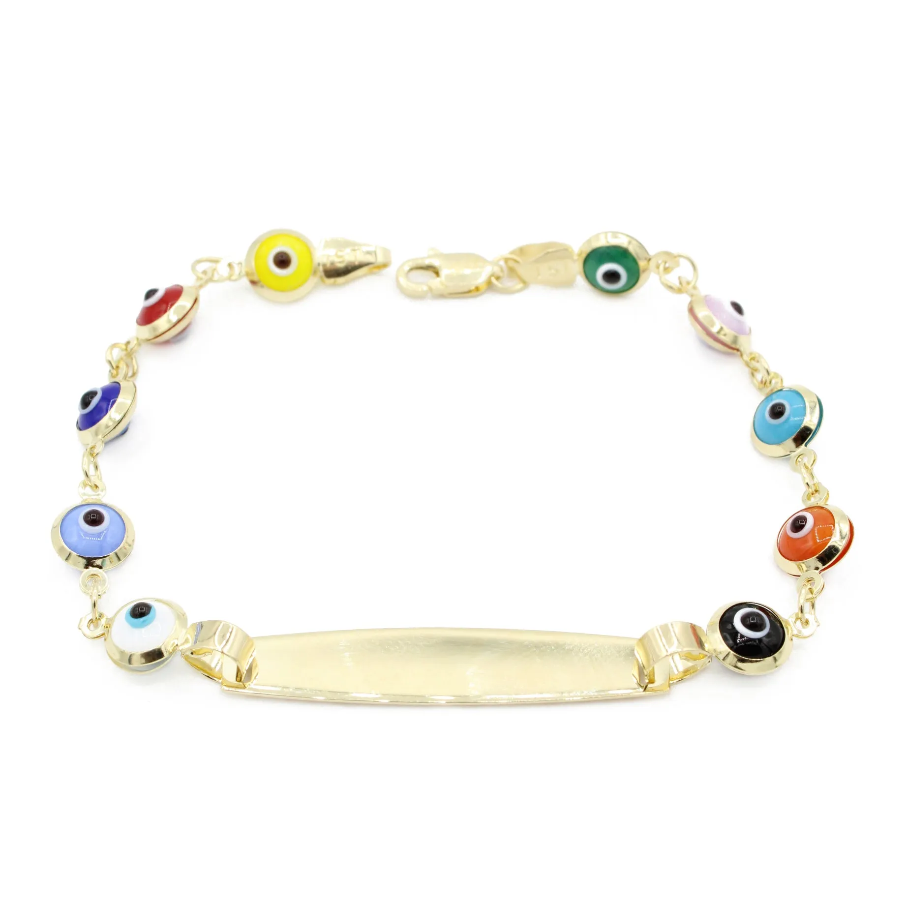 14K Fátima Eye 🧿 Baby Bracelet For Engraving (Multi Color) JTJ™