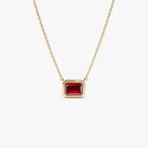 14K Gold 0.95 ctw Emerald Cut Bezel Setting Garnet