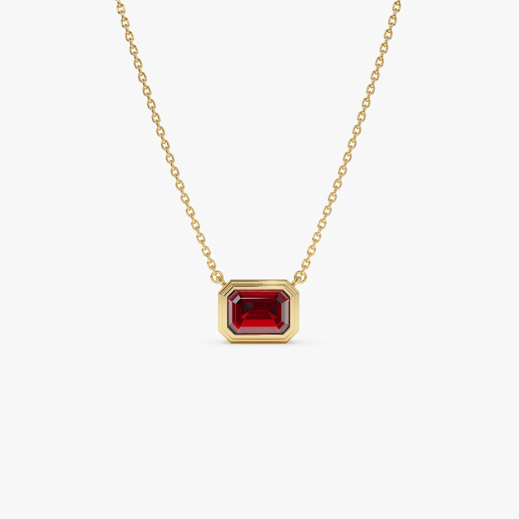 14K Gold 0.95 ctw Emerald Cut Bezel Setting Garnet
