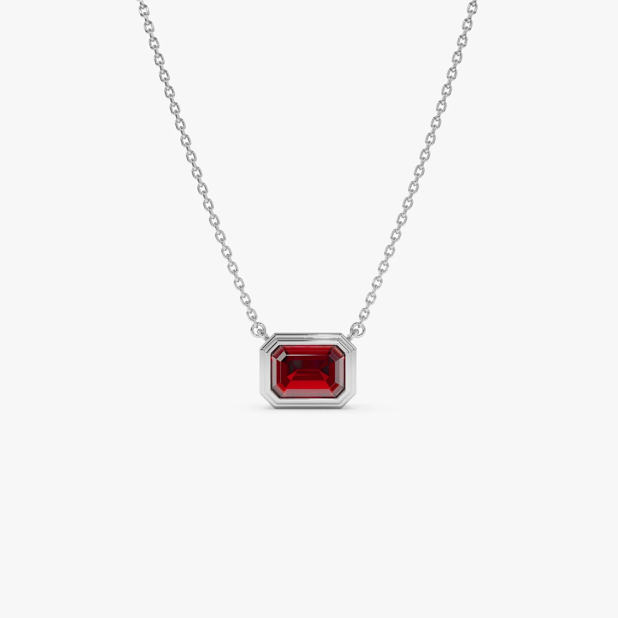 14K Gold 0.95 ctw Emerald Cut Bezel Setting Garnet