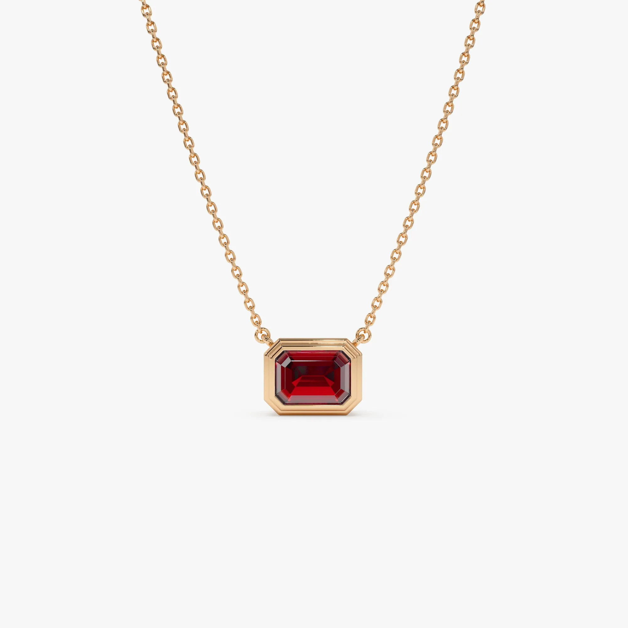 14K Gold 0.95 ctw Emerald Cut Bezel Setting Garnet