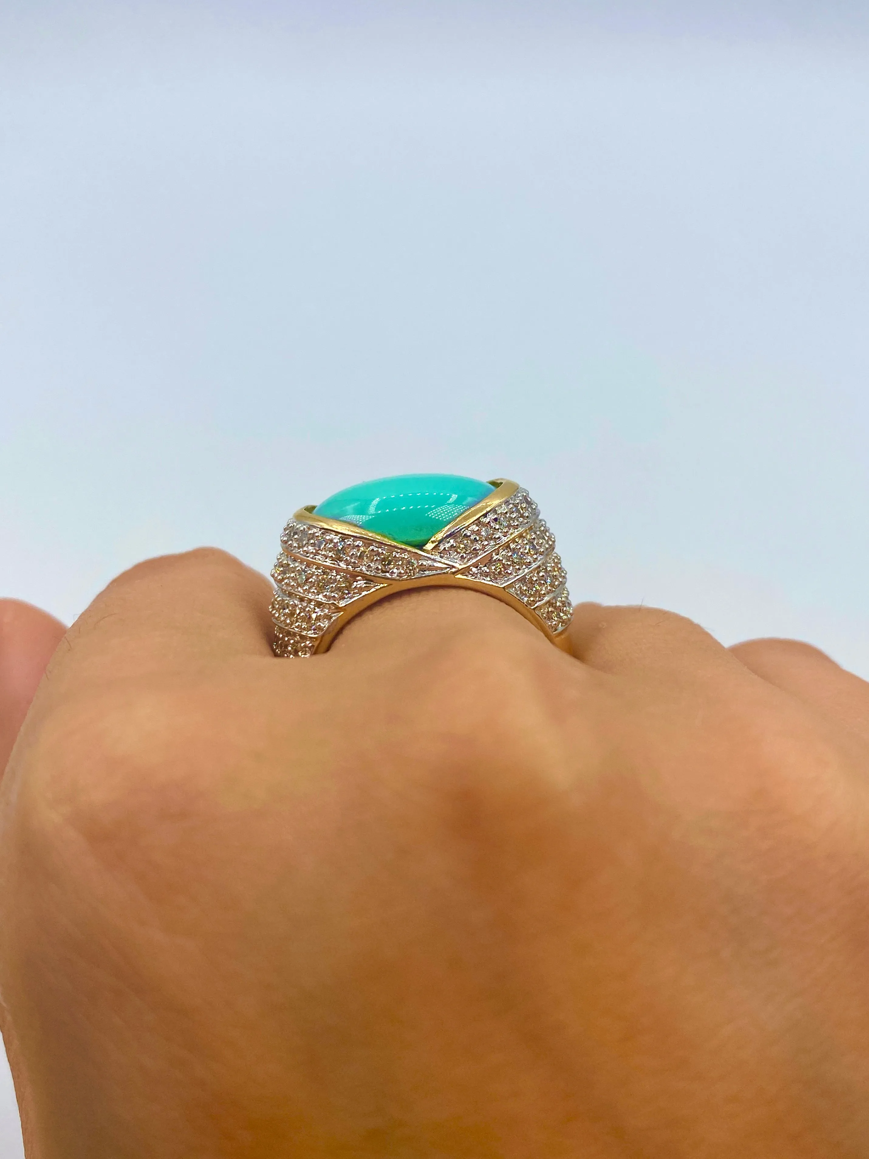 14K Gold & Diamond Turquoise Center Ring