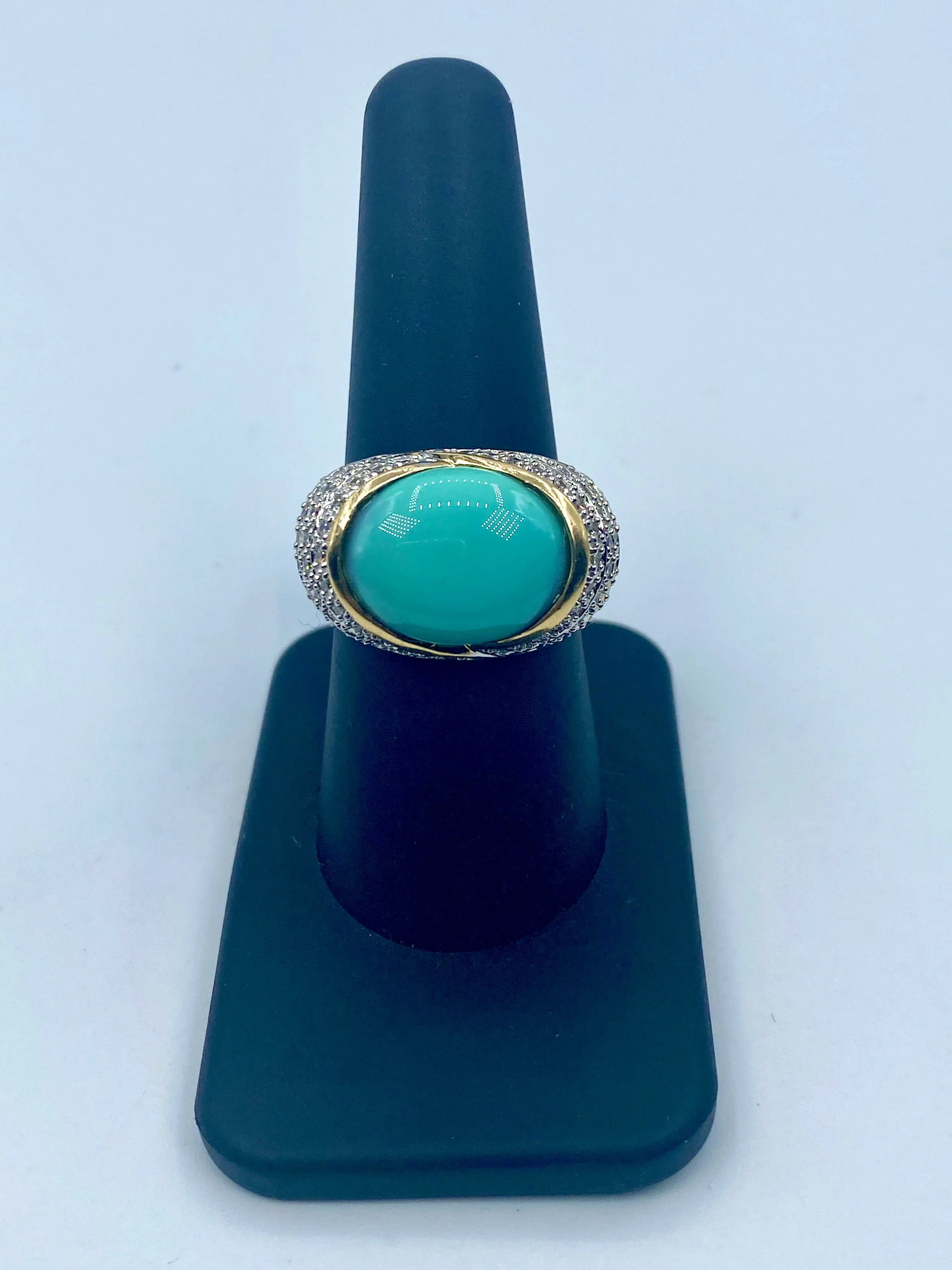 14K Gold & Diamond Turquoise Center Ring