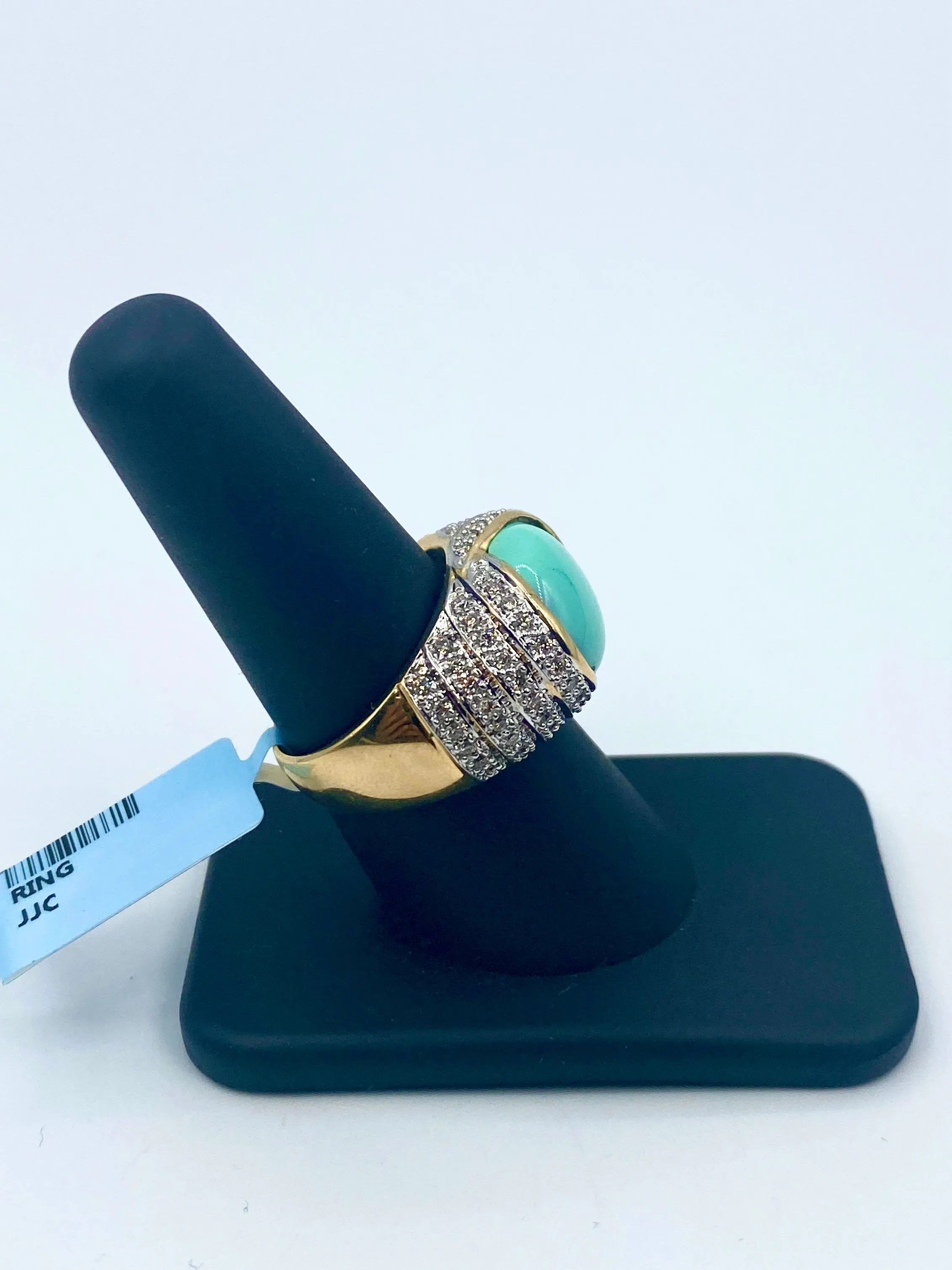 14K Gold & Diamond Turquoise Center Ring