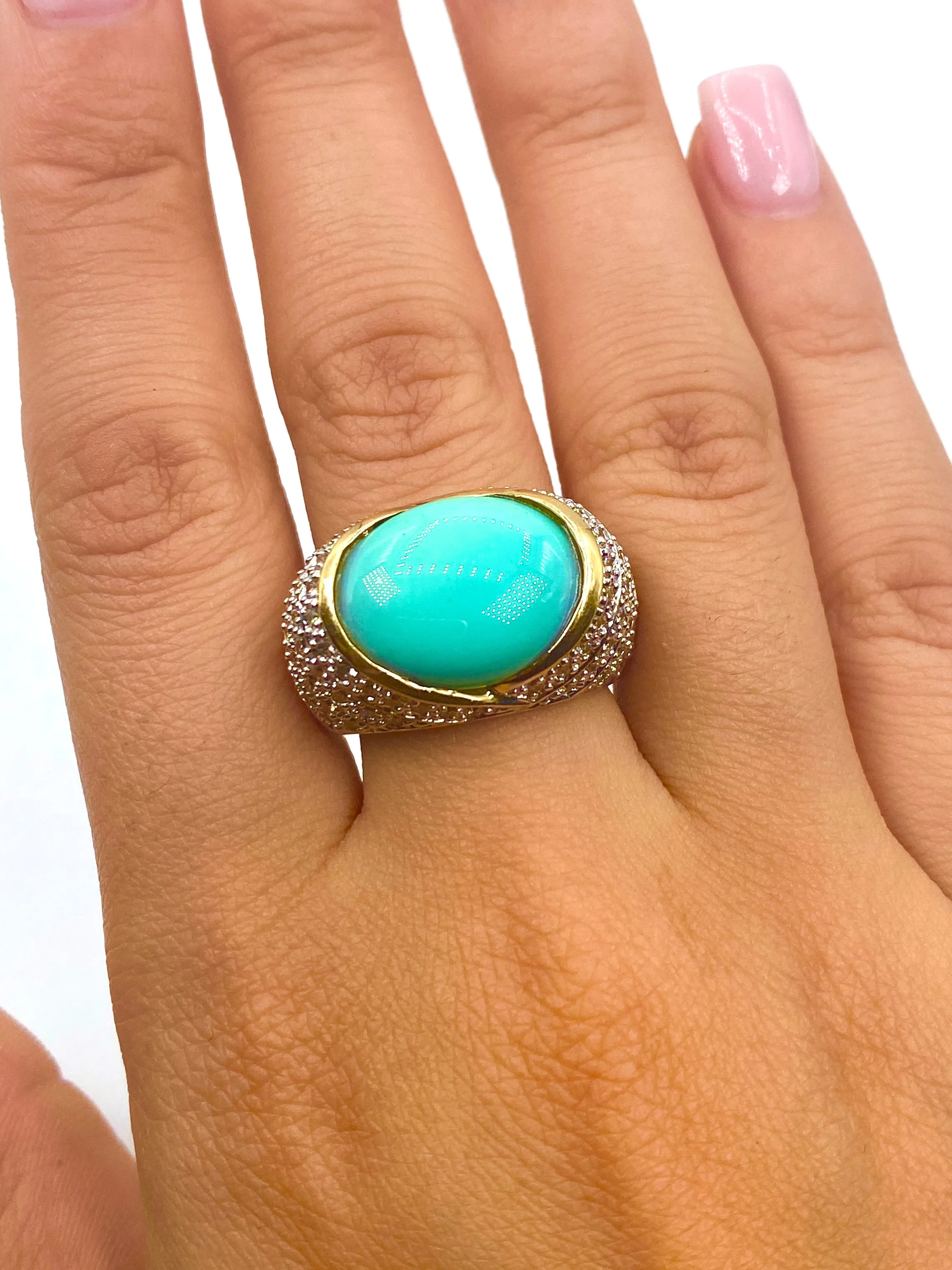 14K Gold & Diamond Turquoise Center Ring