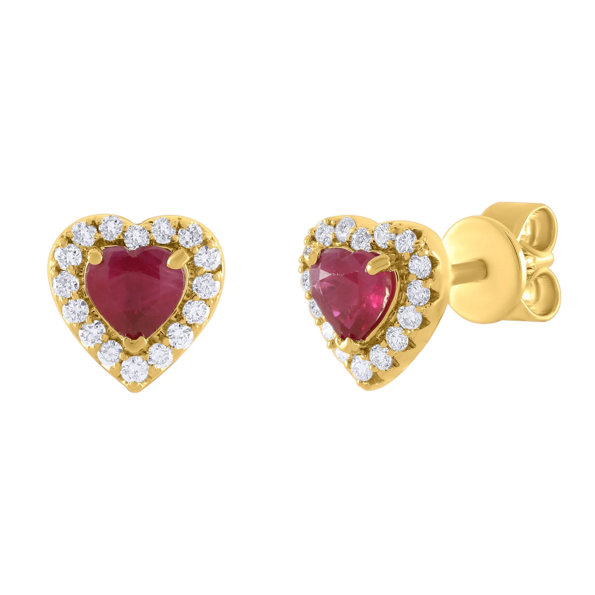 14K Gold Diamond and Color Stone Heart Shape Earrings
