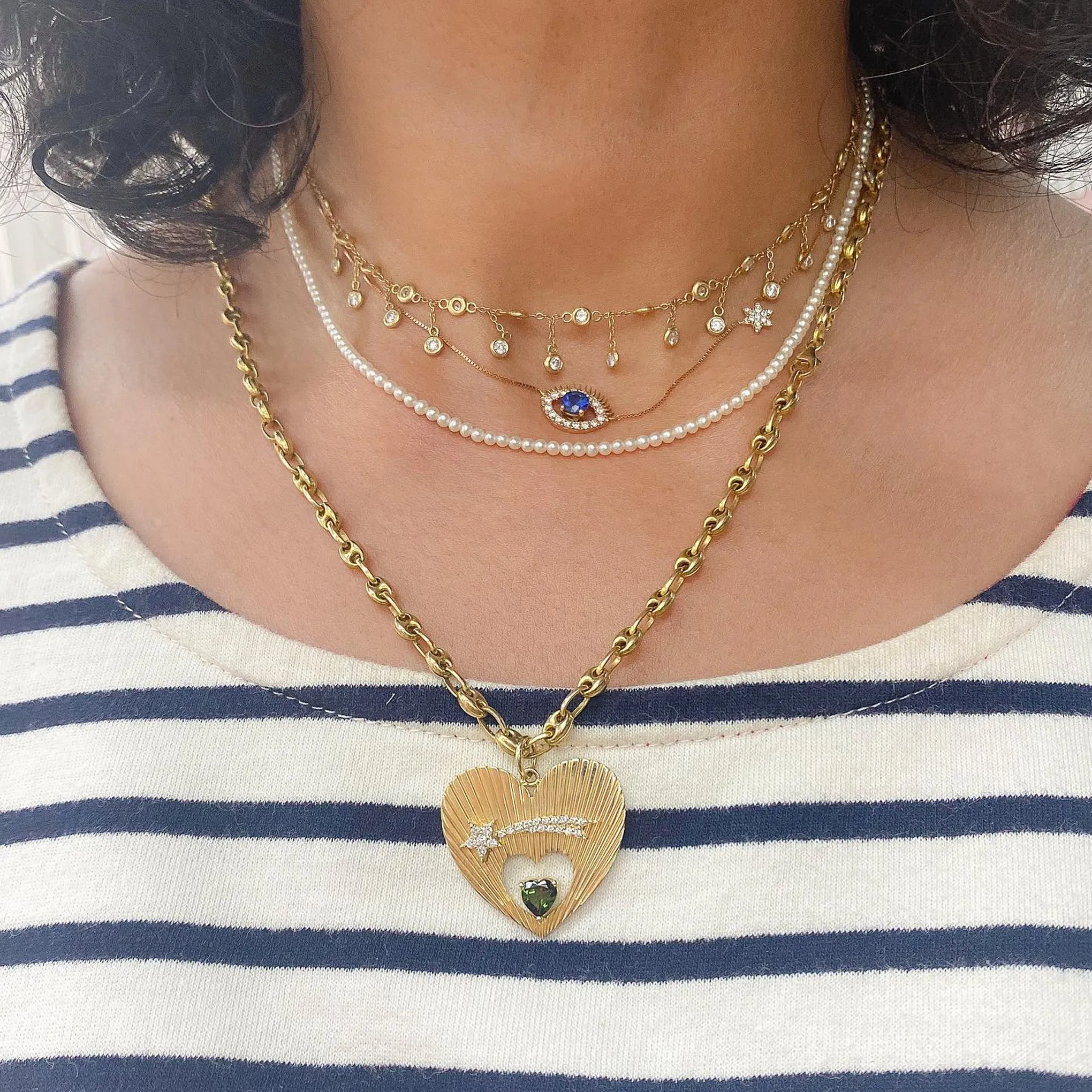 14K Gold Diamond Fringe Choker Charm Necklace