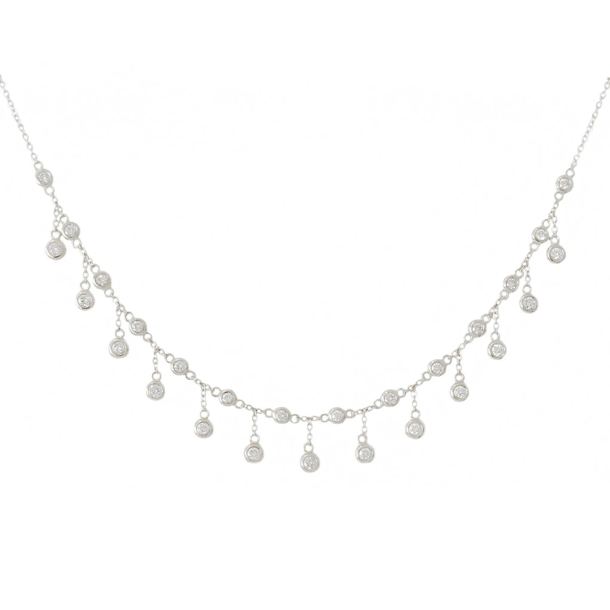 14K Gold Diamond Fringe Choker Charm Necklace