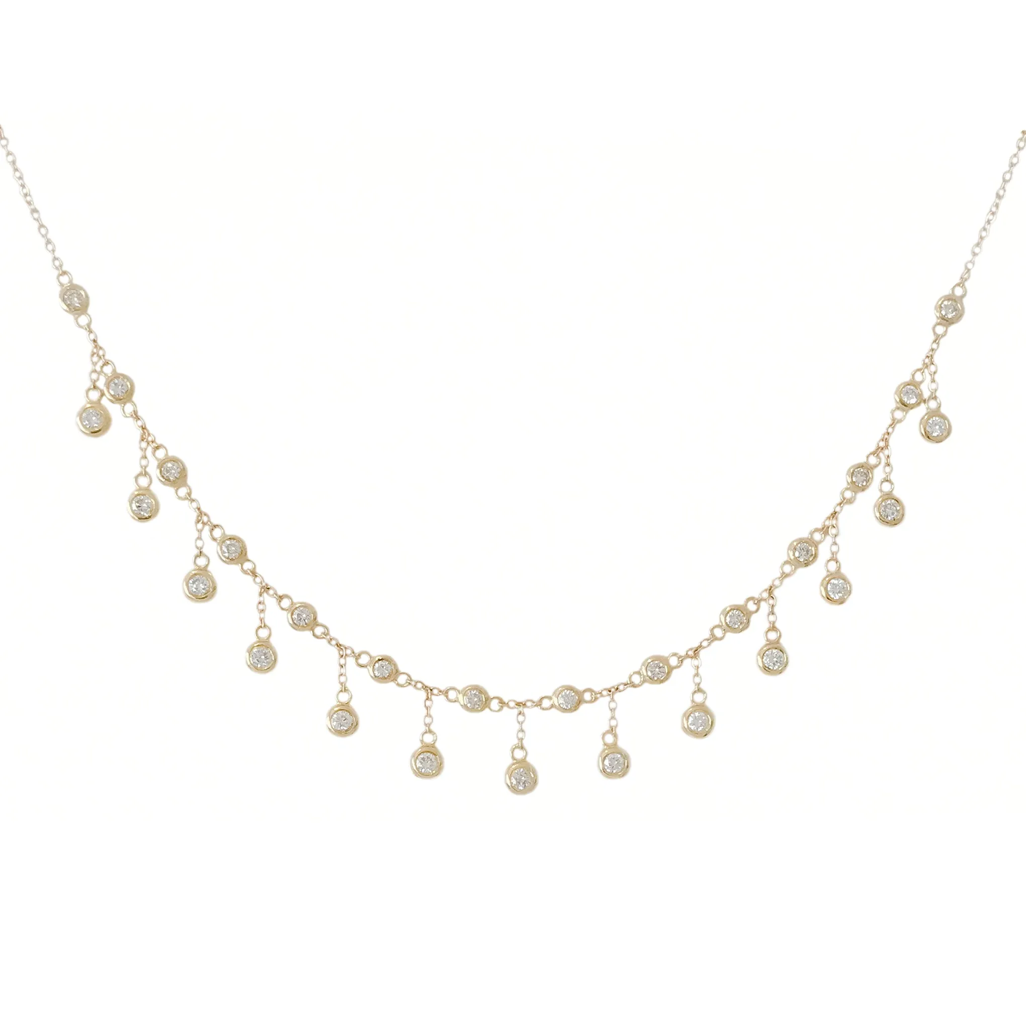 14K Gold Diamond Fringe Choker Charm Necklace