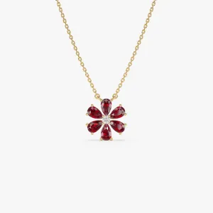 14K Gold Garnet Flower Necklace