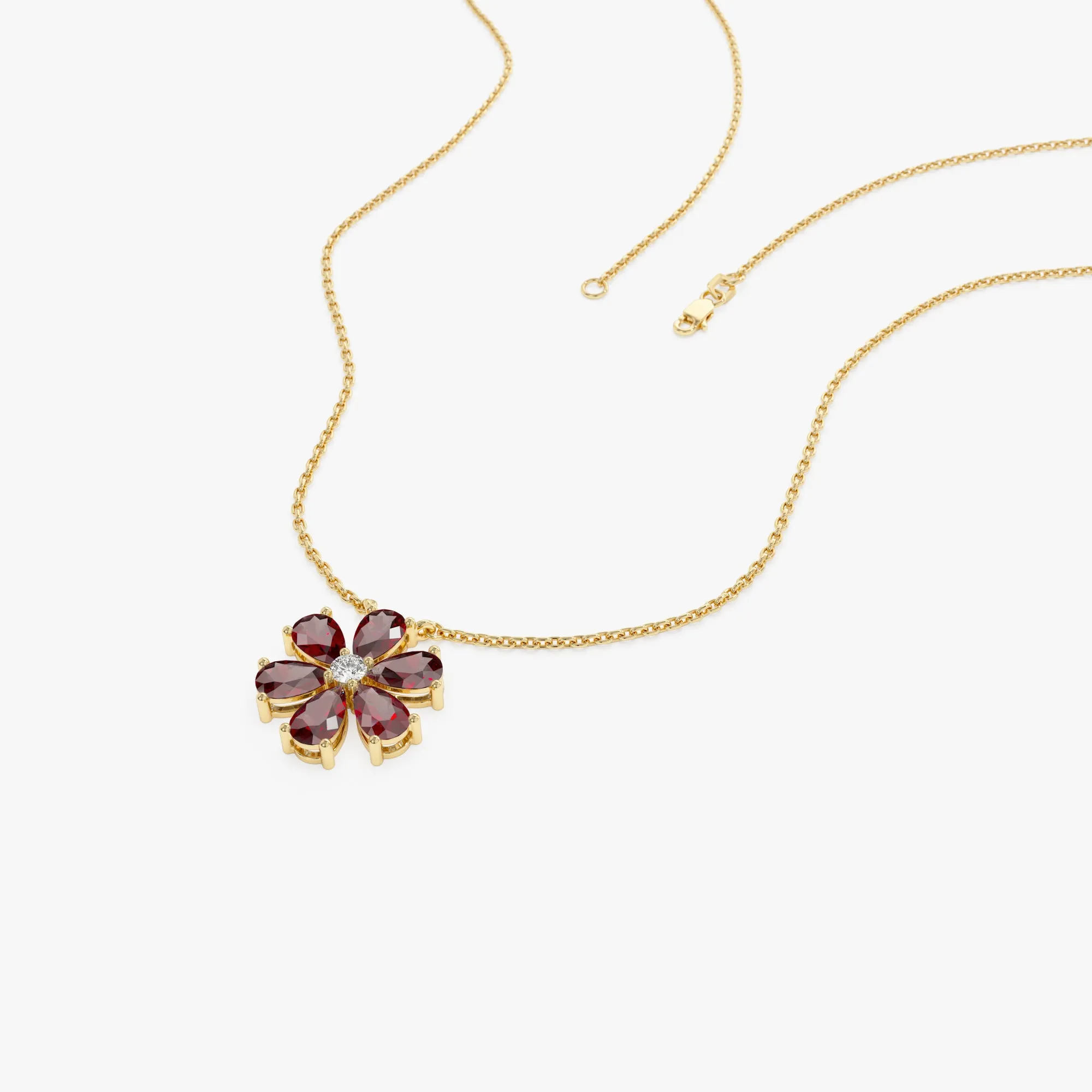 14K Gold Garnet Flower Necklace
