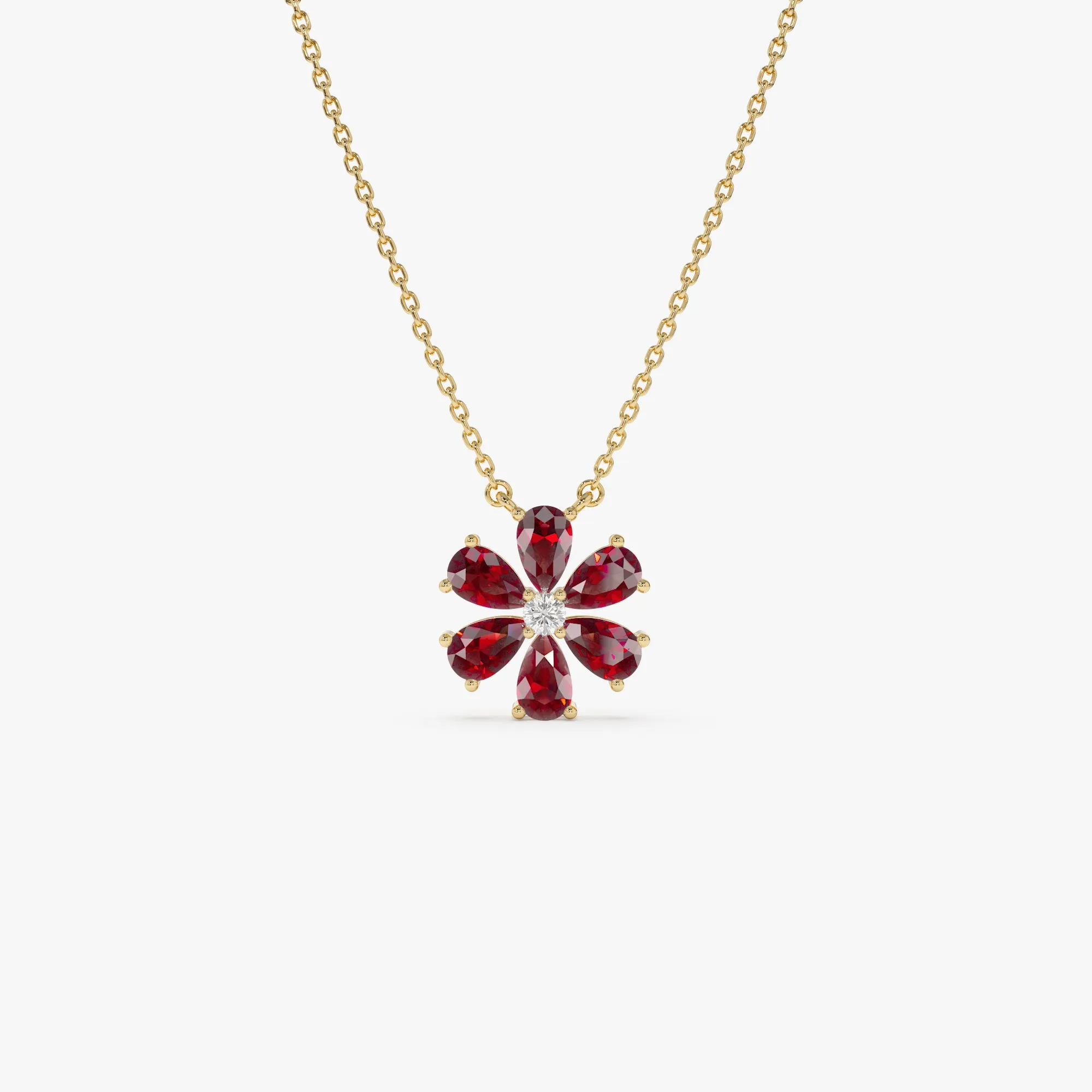 14K Gold Garnet Flower Necklace