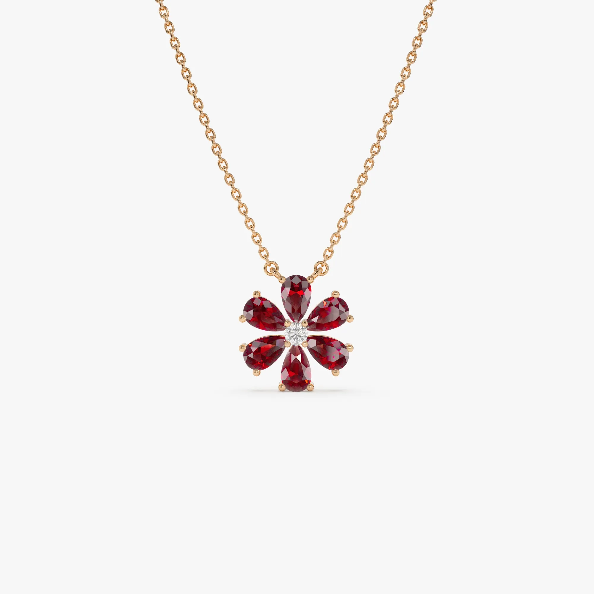 14K Gold Garnet Flower Necklace