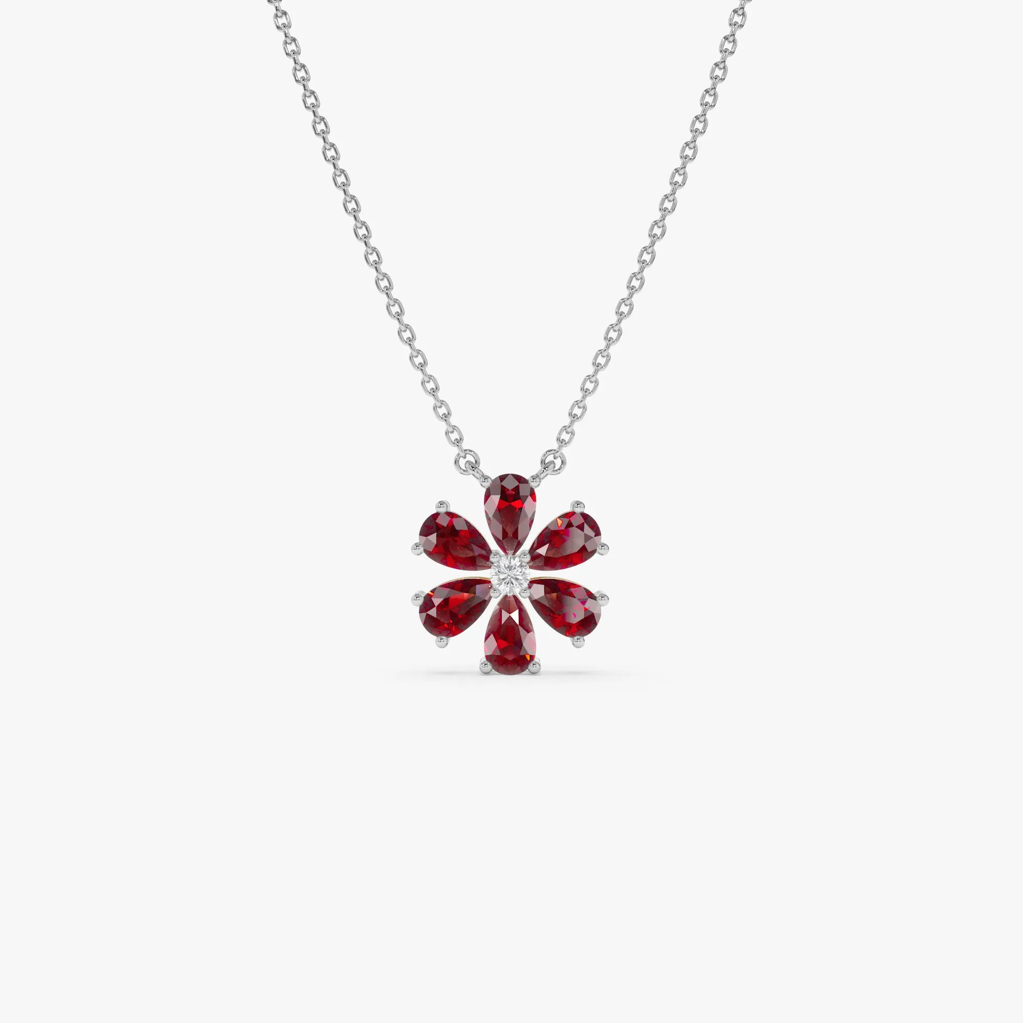 14K Gold Garnet Flower Necklace