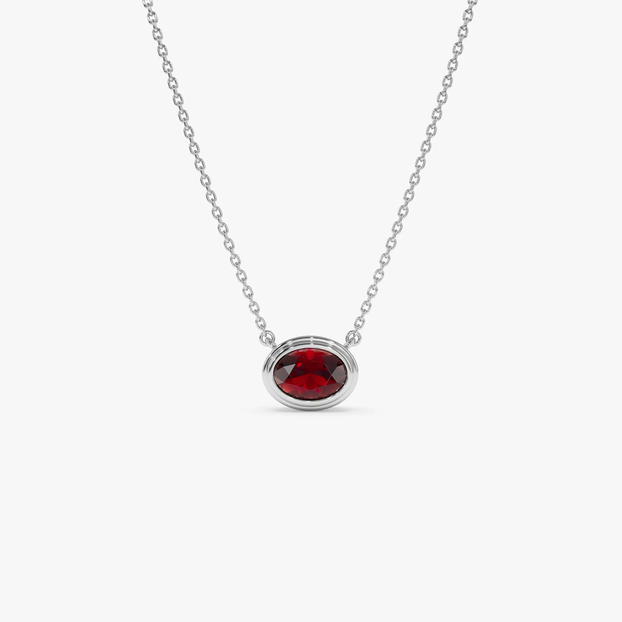14K Gold Oval Shape Bezel Set Garnet Necklace