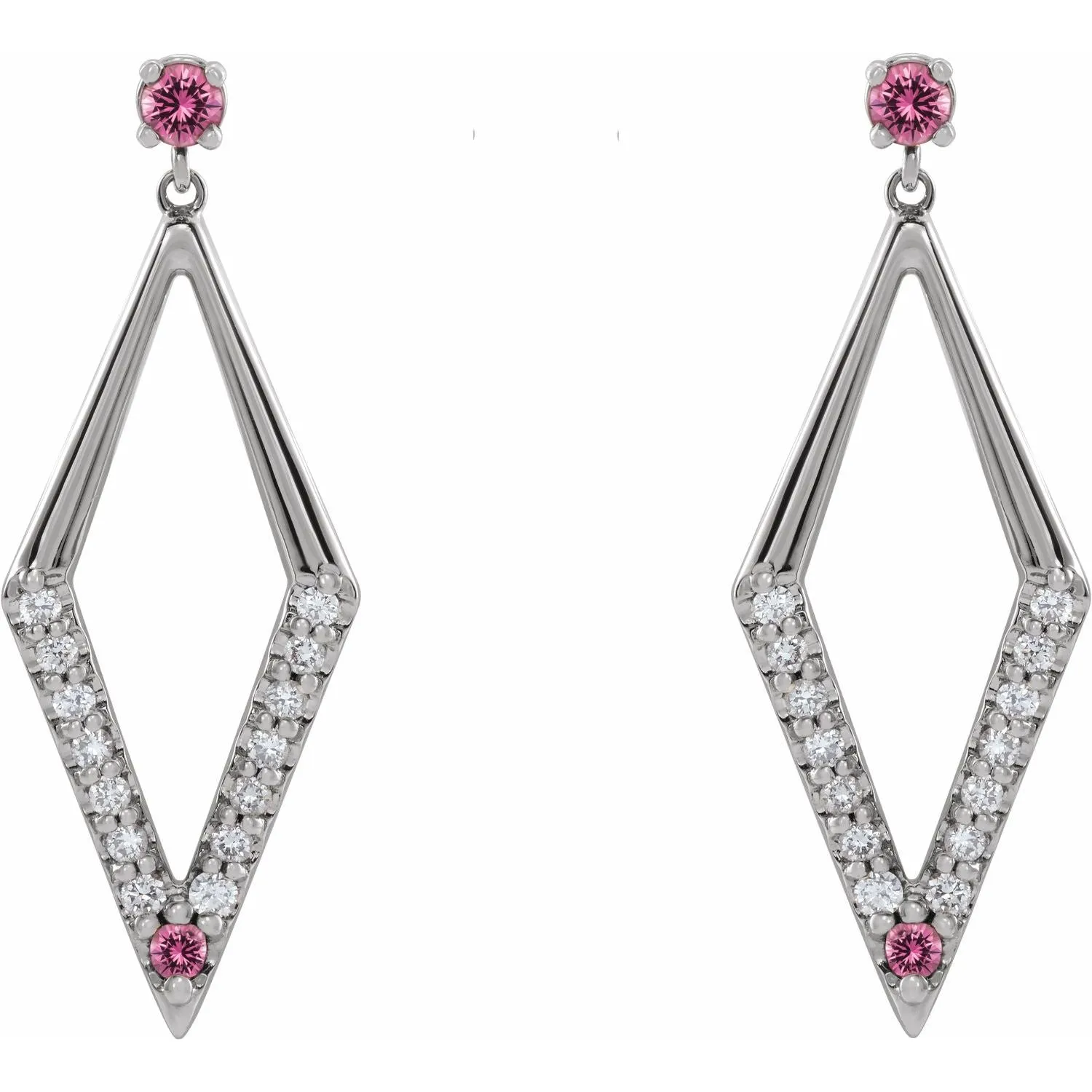 14K Gold Pink Yellow Blue Sapphire Ruby Emerald with Natural Diamond Geometric Earrings