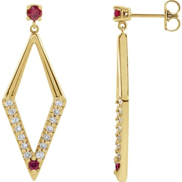 14K Gold Pink Yellow Blue Sapphire Ruby Emerald with Natural Diamond Geometric Earrings