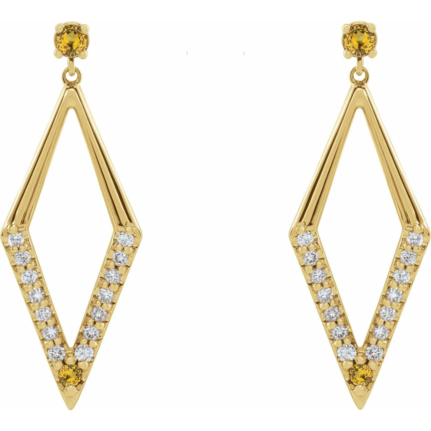 14K Gold Pink Yellow Blue Sapphire Ruby Emerald with Natural Diamond Geometric Earrings