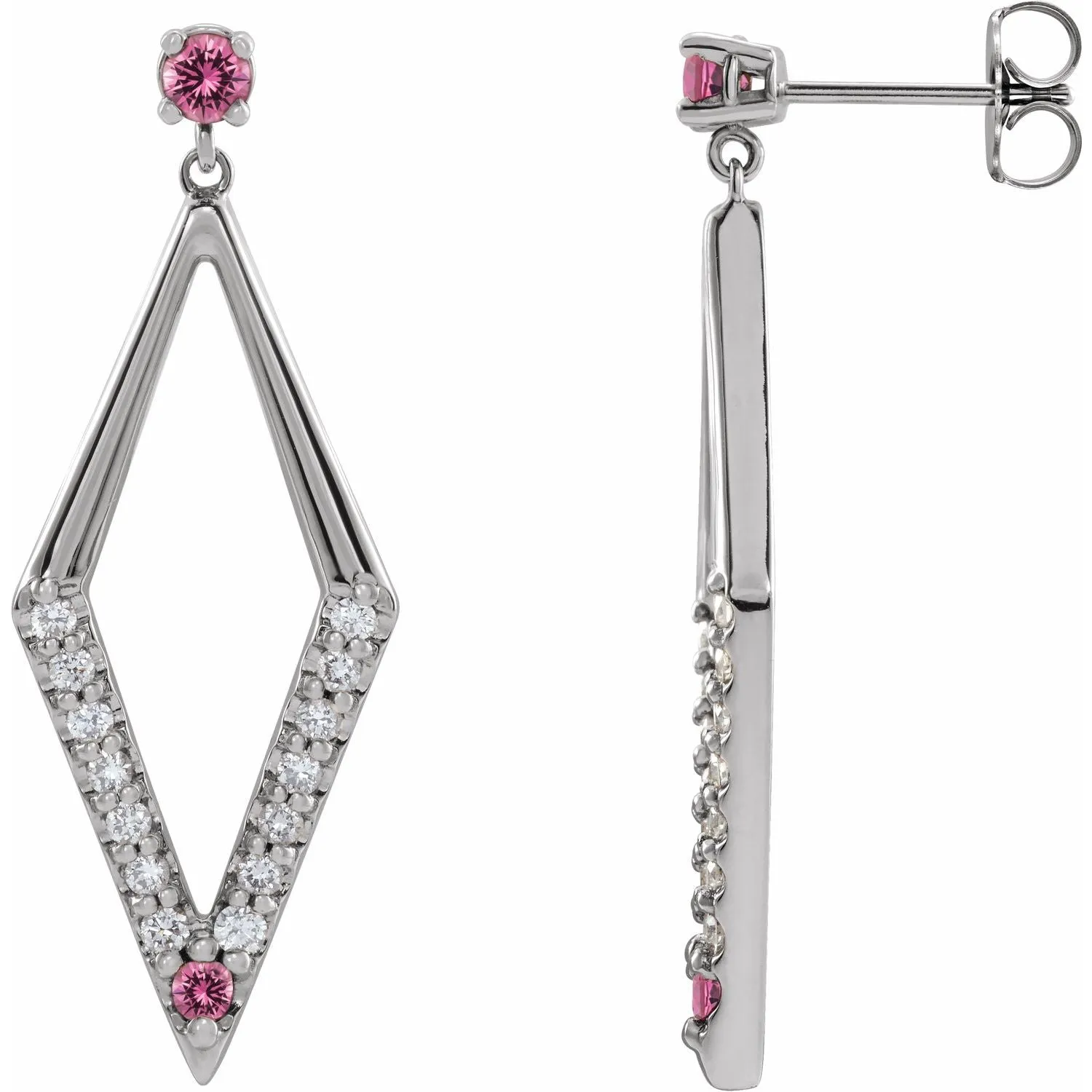 14K Gold Pink Yellow Blue Sapphire Ruby Emerald with Natural Diamond Geometric Earrings