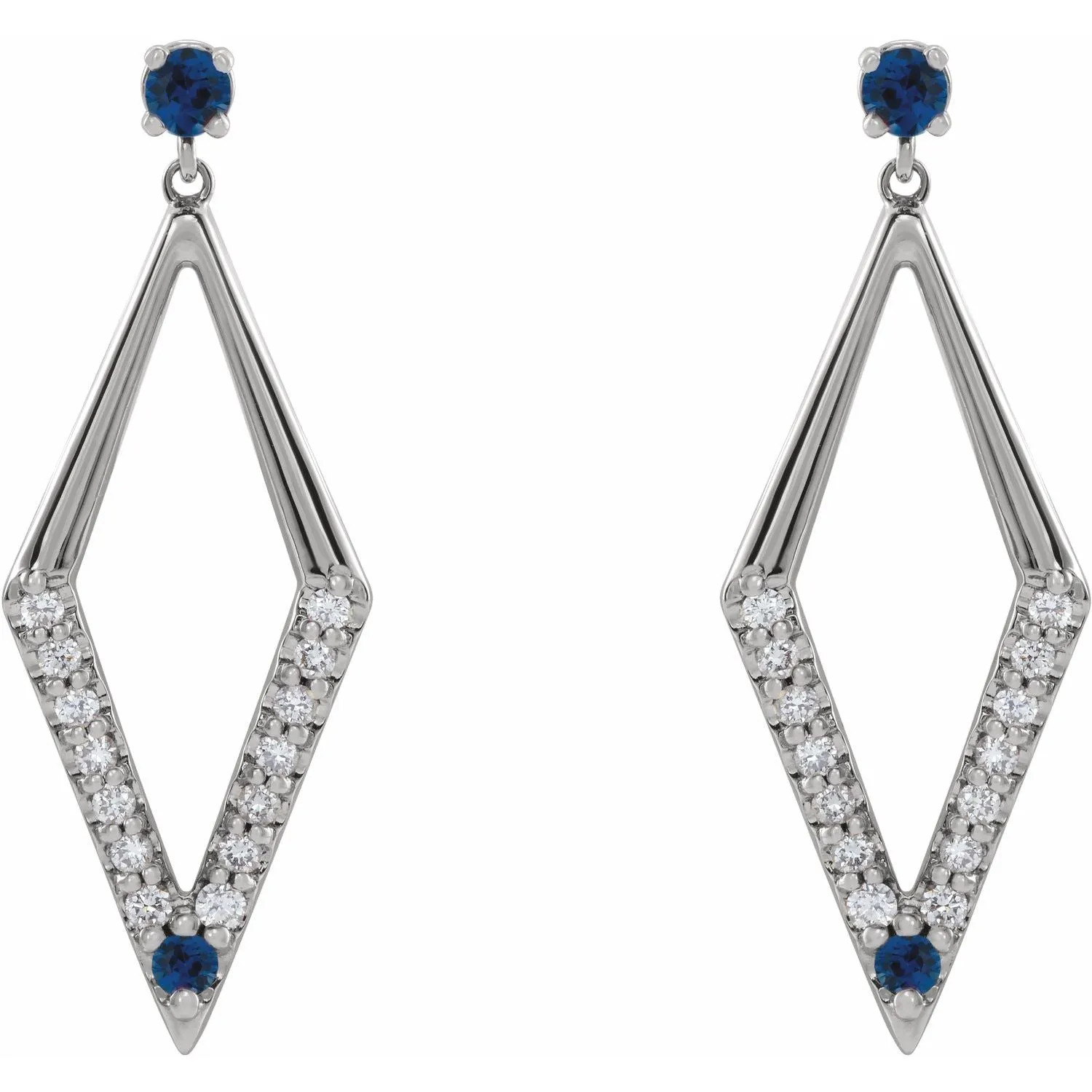 14K Gold Pink Yellow Blue Sapphire Ruby Emerald with Natural Diamond Geometric Earrings