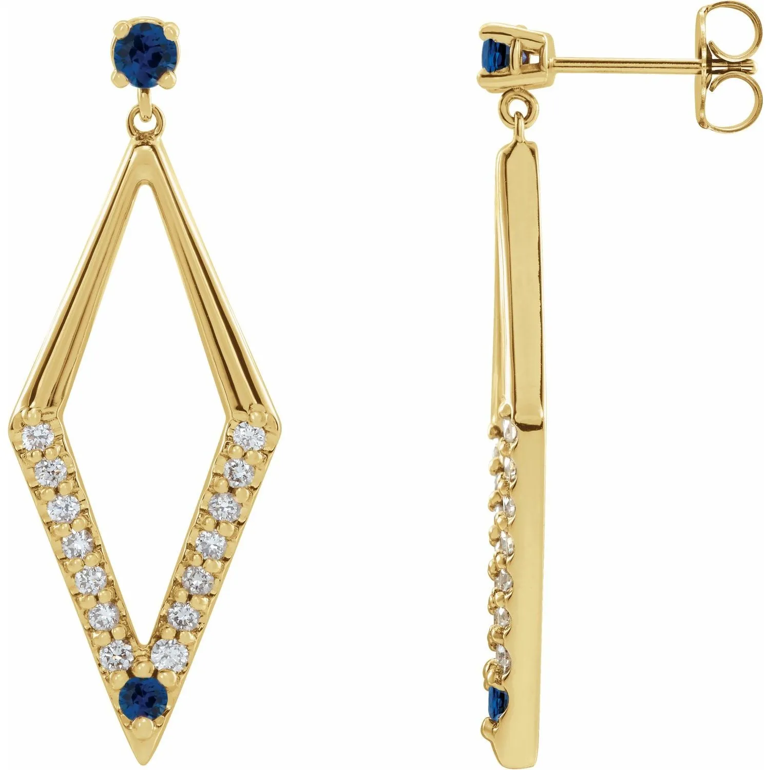 14K Gold Pink Yellow Blue Sapphire Ruby Emerald with Natural Diamond Geometric Earrings