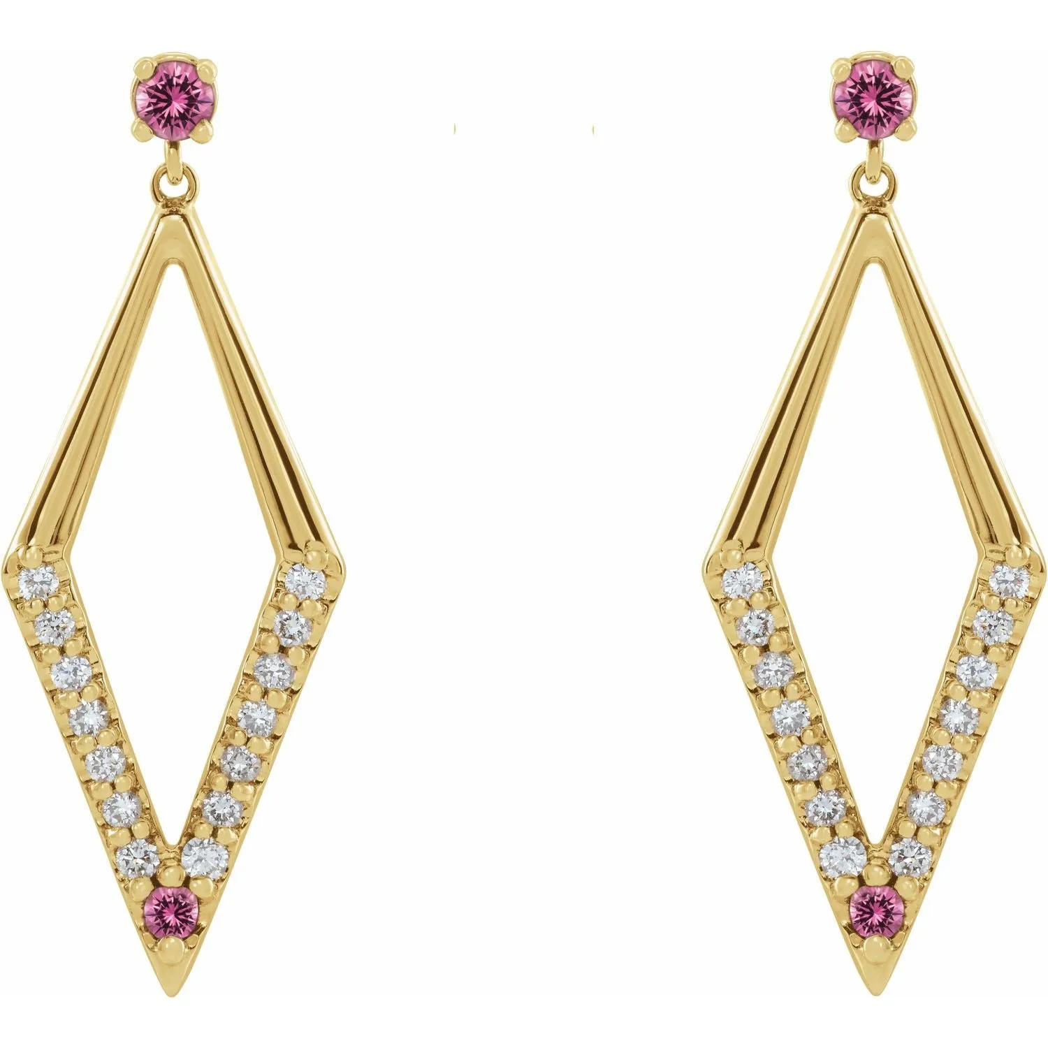 14K Gold Pink Yellow Blue Sapphire Ruby Emerald with Natural Diamond Geometric Earrings