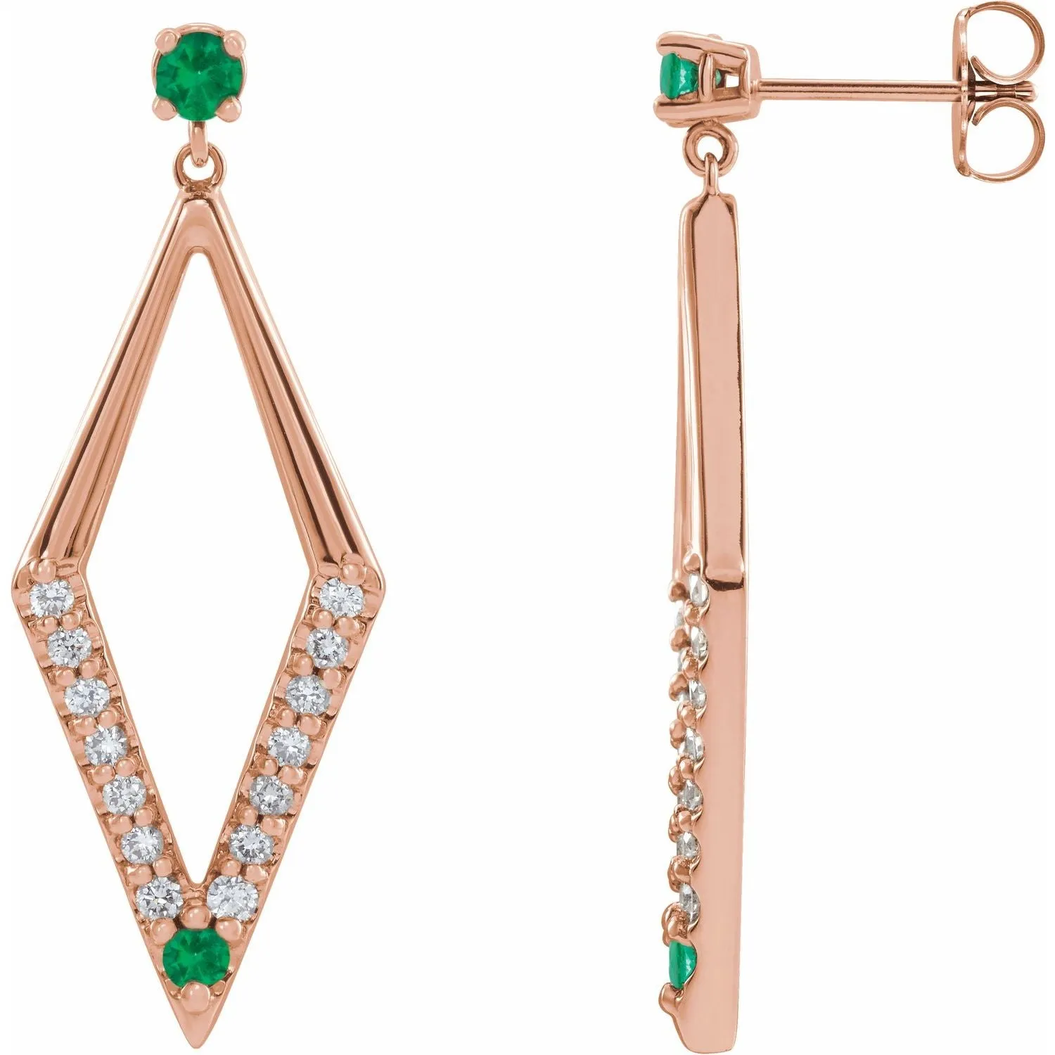 14K Gold Pink Yellow Blue Sapphire Ruby Emerald with Natural Diamond Geometric Earrings