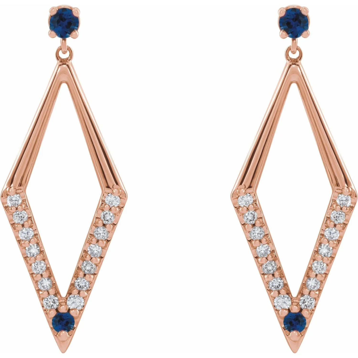 14K Gold Pink Yellow Blue Sapphire Ruby Emerald with Natural Diamond Geometric Earrings