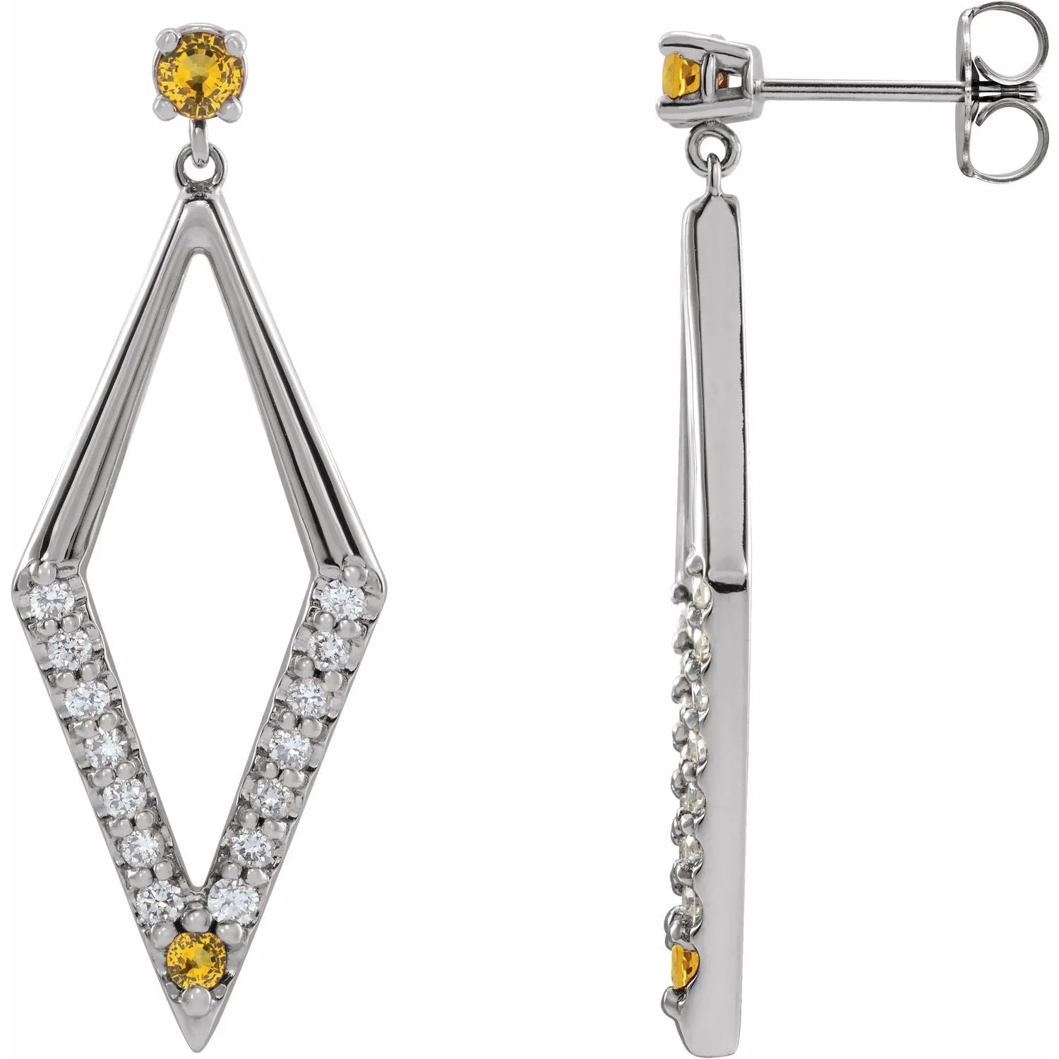 14K Gold Pink Yellow Blue Sapphire Ruby Emerald with Natural Diamond Geometric Earrings