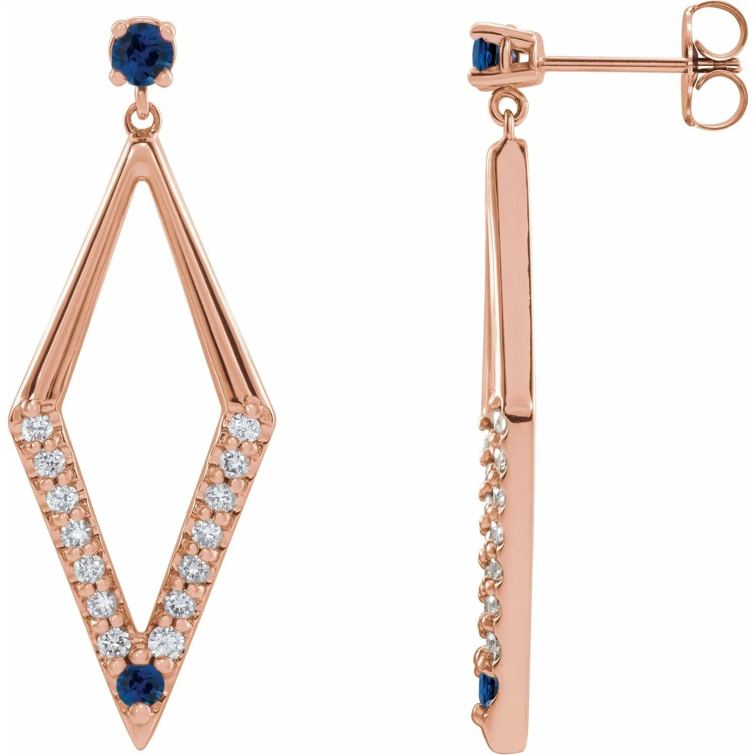 14K Gold Pink Yellow Blue Sapphire Ruby Emerald with Natural Diamond Geometric Earrings