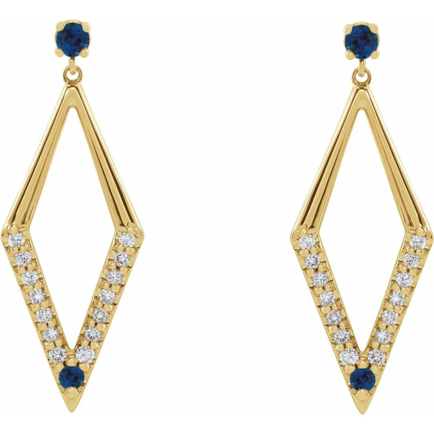 14K Gold Pink Yellow Blue Sapphire Ruby Emerald with Natural Diamond Geometric Earrings