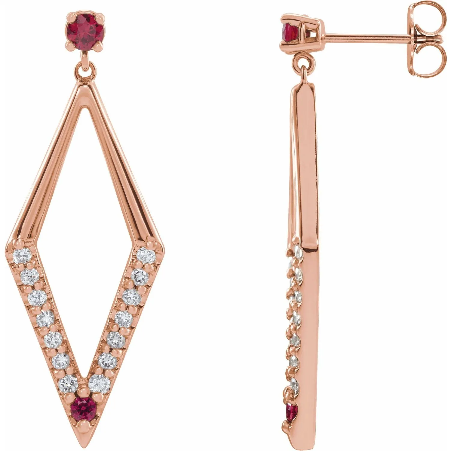 14K Gold Pink Yellow Blue Sapphire Ruby Emerald with Natural Diamond Geometric Earrings