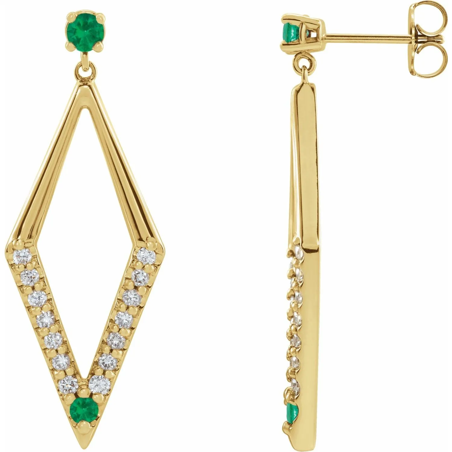 14K Gold Pink Yellow Blue Sapphire Ruby Emerald with Natural Diamond Geometric Earrings