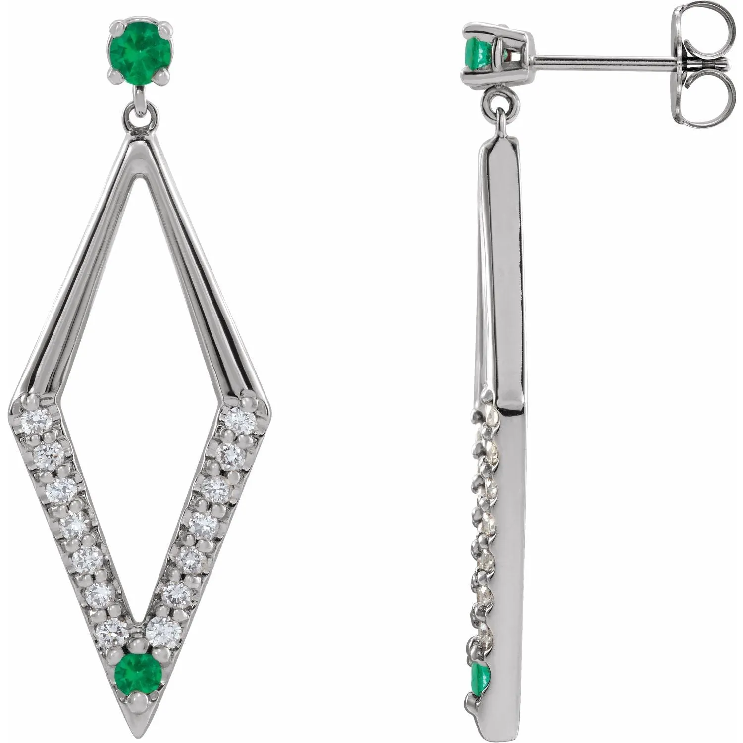 14K Gold Pink Yellow Blue Sapphire Ruby Emerald with Natural Diamond Geometric Earrings